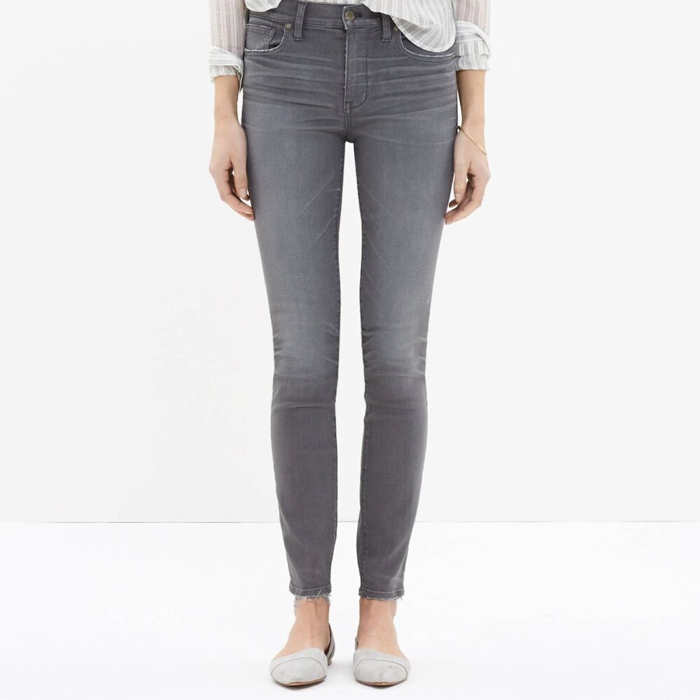 Madewell Gray Grey High-Riser Skinny Jeans in Dusty Wash Size 28 Distressed